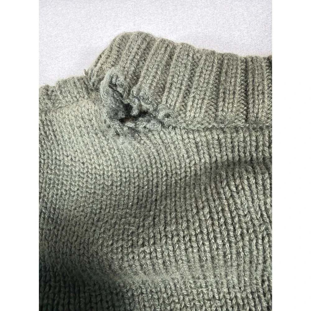 Grunge core Haggar Men Olive Green Cable Knit Cotton Crewneck Sweater Size Large